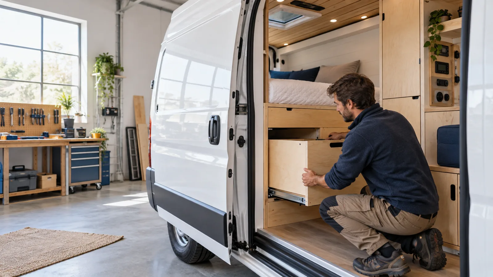 Aménagement intérieur soigné d’un van réalisé par son propriétaire